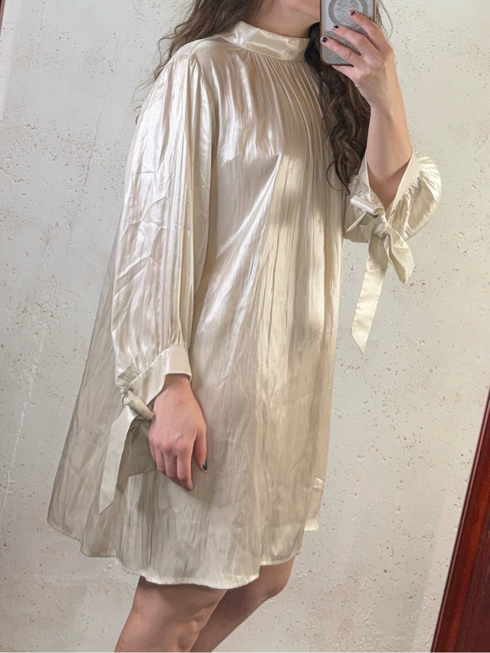 R. G. Kane Lagenlook Relaxed Fit Tie Back Tunic Dress NEW Size Small Cream Flowy - Picture 7 of 12
